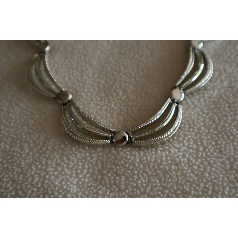 Vintage Scalloped Garland Beaded Swag Silver Tone Choker Necklace 16/17" - Picture 7 of 11